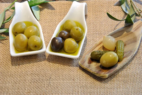 Green and black olives
