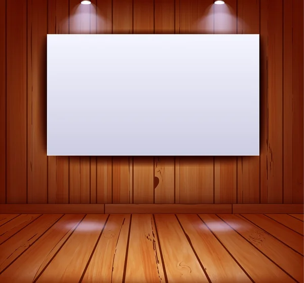 Realistic gallery interior on wooden wall background