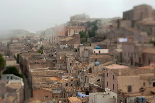 Tilt shift city view of medieval town Erice, Sicily