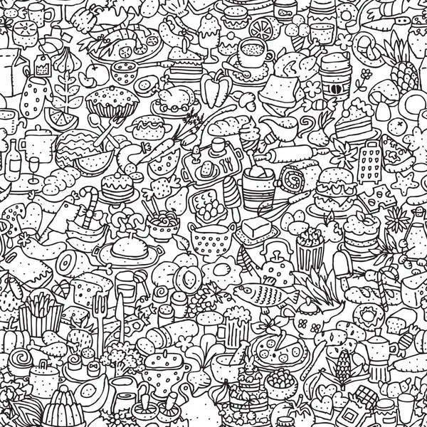 Food seamless pattern in black and white
