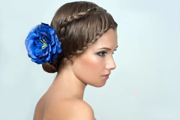 Creative braid hairstyle. Beauty wedding hairstyle. Bride