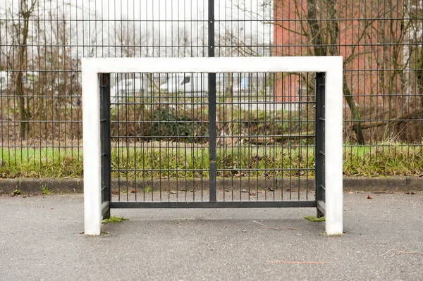 Square schoolyard soccer goalpost front view