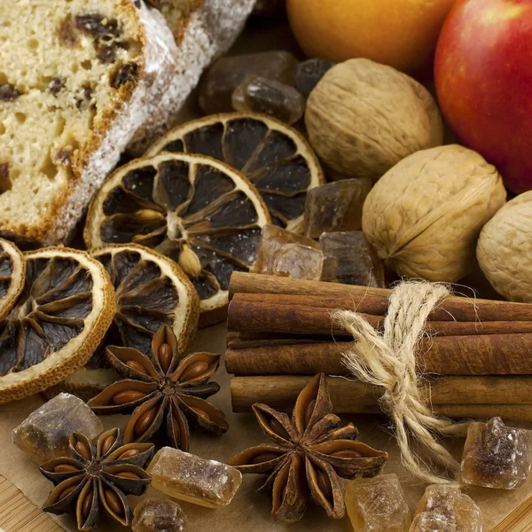 Traditional homemade cake with dried fruits and nuts