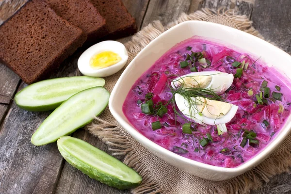 Traditional cold beet soup with vegetables