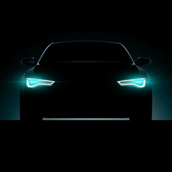 Car silhouette with lights on