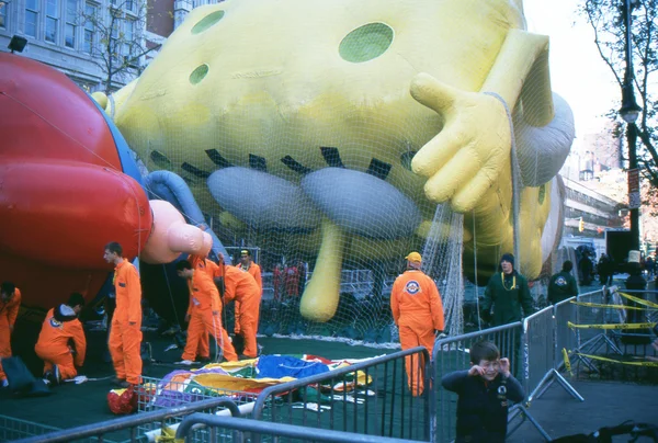 NEW YORK-NOV 21: On the day before the 2012 Macy\'s Thanksgiving Day Parade, all of the giant balloons are inflated with helium. Pictured here is the cartoon character Sponge Bob Square Pants.
