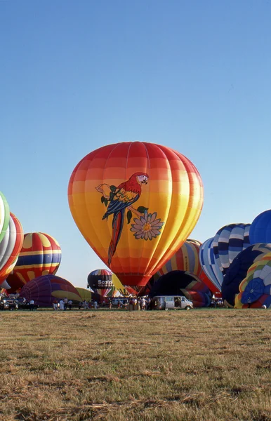SOLBERG AIRPORT-READINGTON, NEW JERSEY,USA-JULY 17: Pictured are some of the many hot air balloons that flew at the 1987 New Jersey Festival of Hot Air Ballooning.
