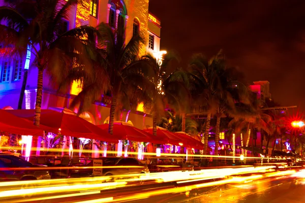 Ocean Drive scene at night lights, Miami beach, Florida, USA