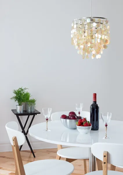Dining room decorated with beautiful chandelier