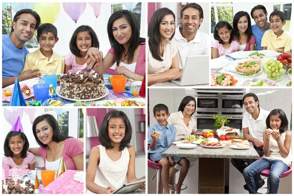 Montage of Asian Indian Family Eating Healthy Food