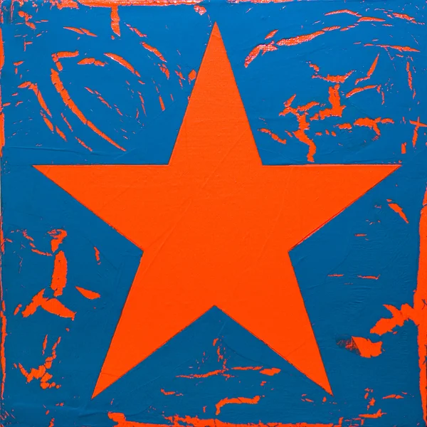 Art star, cracked paint image, red star on blue surface