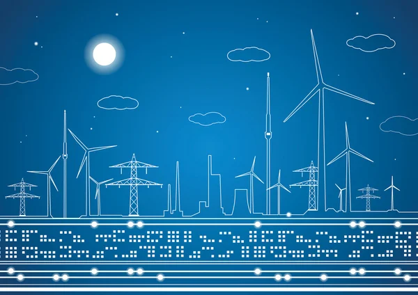 Energy landscape, vector lines, industrial panorama