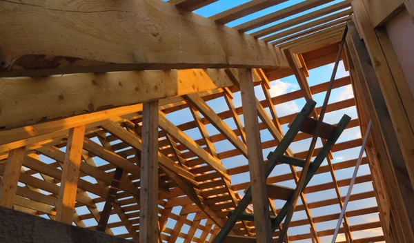 Wooden roof frame seen from inside