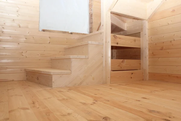 Wooden loft stairs under conctruction close view