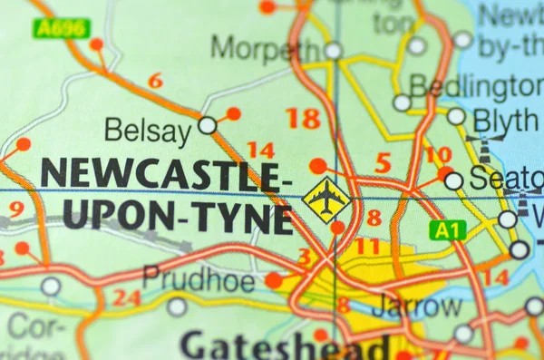 Newcastle in England on the map