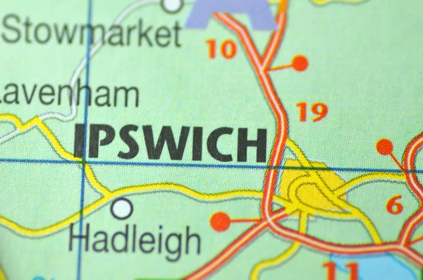 Ipswich in England on the map