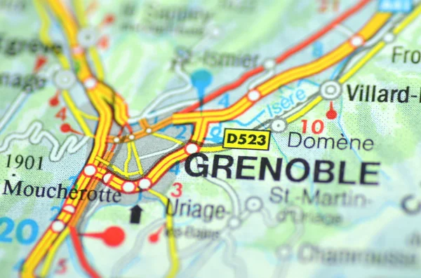 Grenoble in France on the map