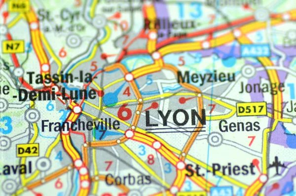 Lyon in France on the map