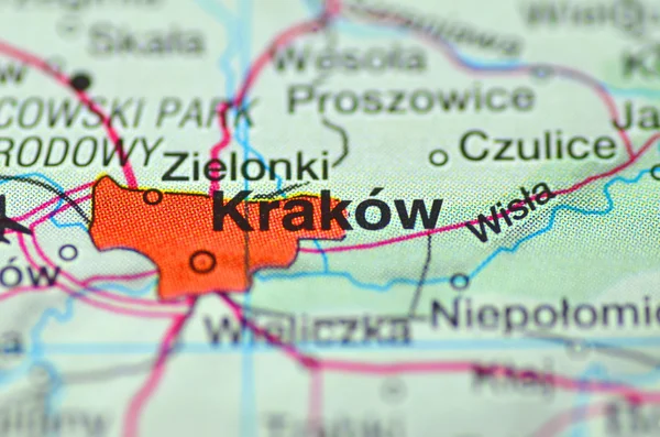 Krakow in Poland on the map