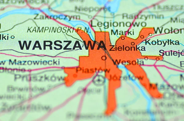 Warsaw in Poland on the map