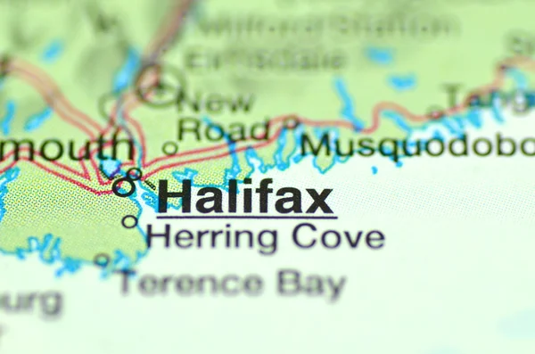 A closeup of Halifax, New Scotland in Canada on a map