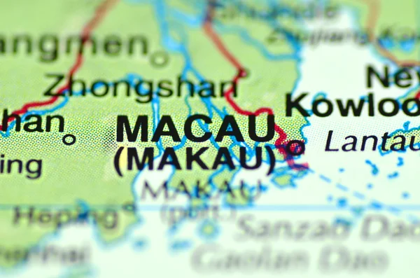 A closeup of Macau in Asia on a map