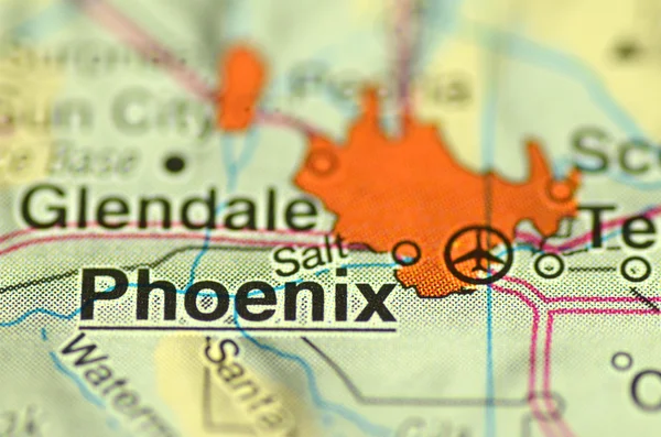 A closeup of Phoenix, Arizona in the USA on a map