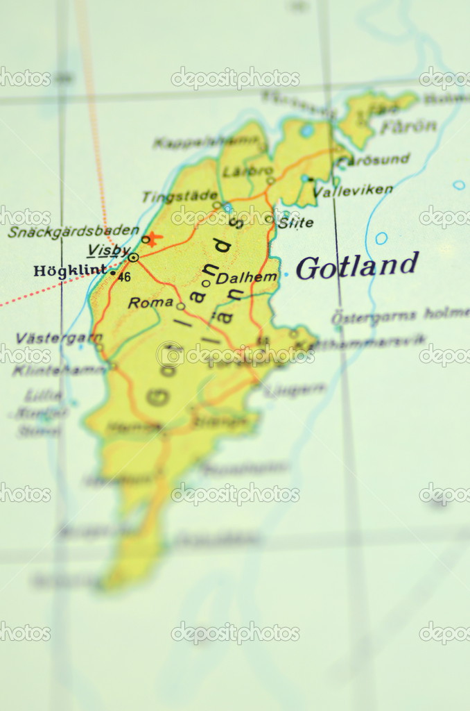 Un primo piano dell'isola di gotland in Svezia su una mappa — Foto