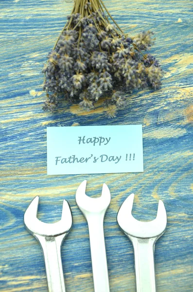 Happy fathers day wishes, bunch of gorgeous dry lavender flowers and spanners
