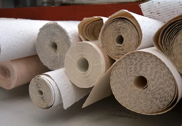 Wallpaper rolls in a warehouse