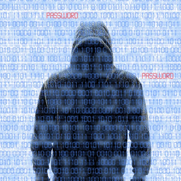 Silhouette of a hacker isloated on white