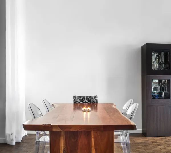 Modern and Contemporary dining room table and decorations.