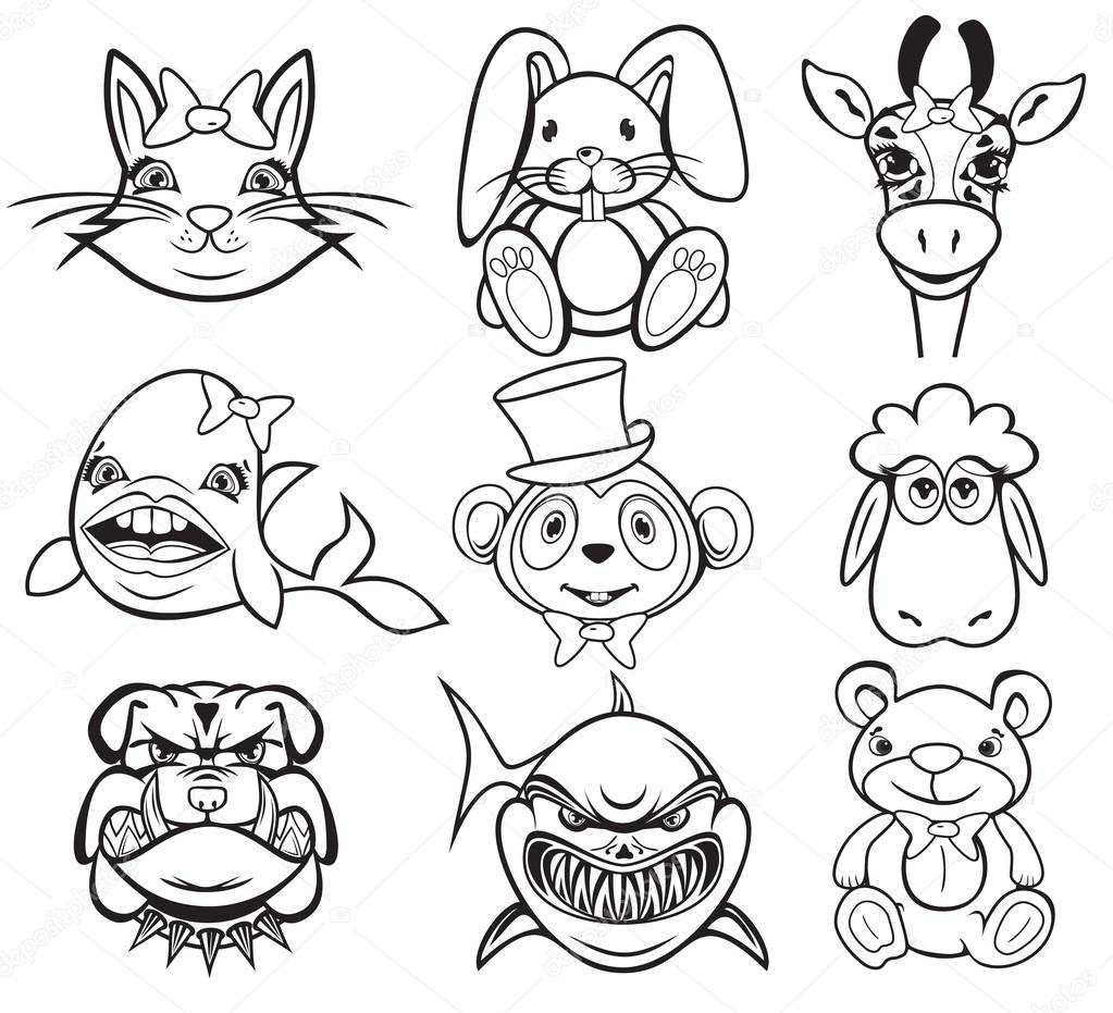 Colección de animales blanco y negro — Vector de stock © branchecarica