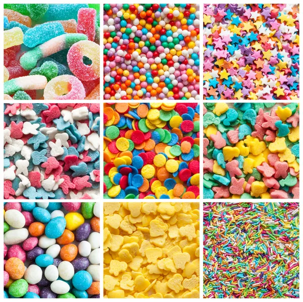 Colorful collage of various candies and sweets