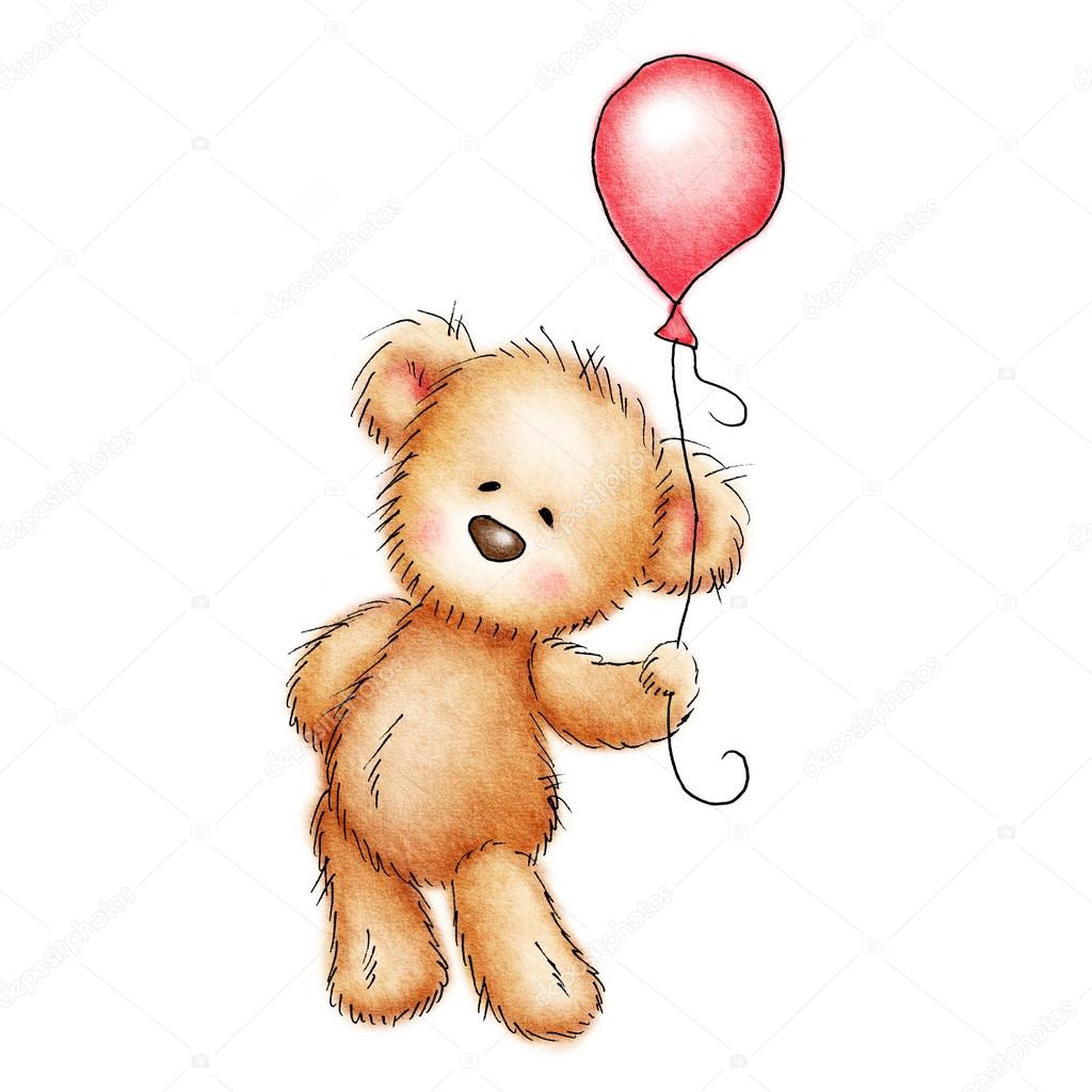 Teddy bear with red balloon — Stock Photo © Abramskaya #22666831