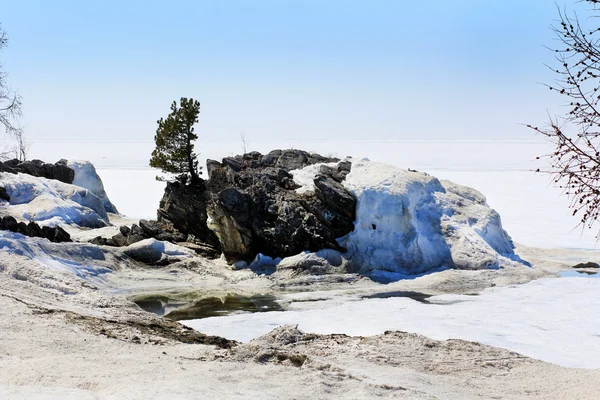 Lake Baikal melts in the spring after a harsh winter