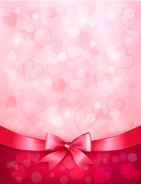 Holiday background with gift pink bow and ribbon. Valentines Day