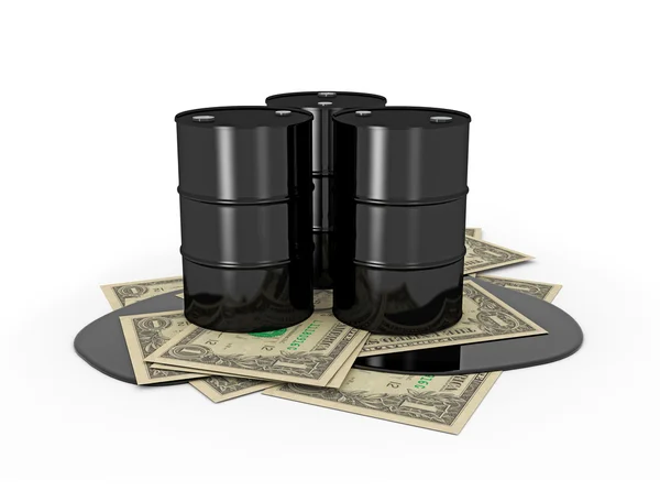 Oil barrels on dollar notes