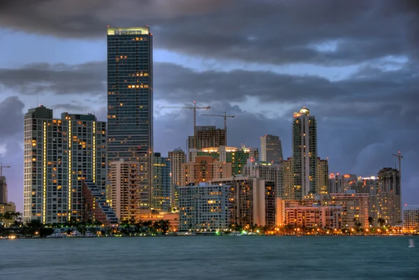 Buildings in Brickell Ave. in Miami at dusk