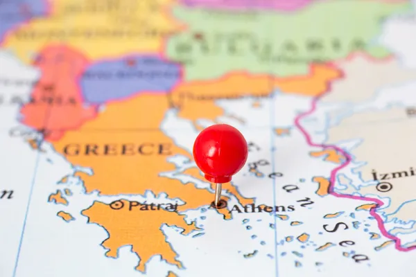 Red Pushpin on Map of Greece