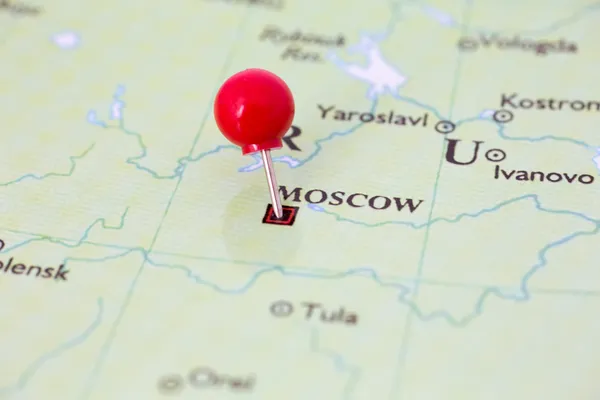 Red Pushpin on Map of Russia
