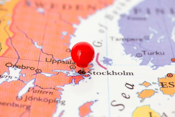 Red Pushpin on Map of Sweden