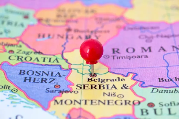 Red Pushpin on Map of Serbia