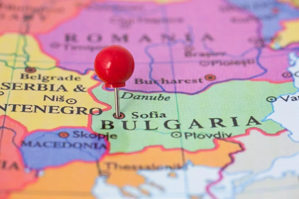 Red Pushpin on Map of Bulgaria