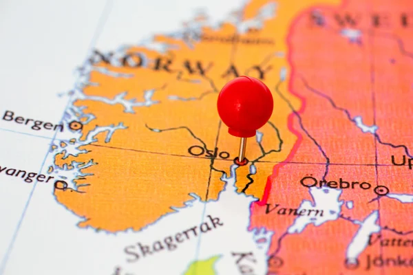 Red Pushpin on Map of Norway