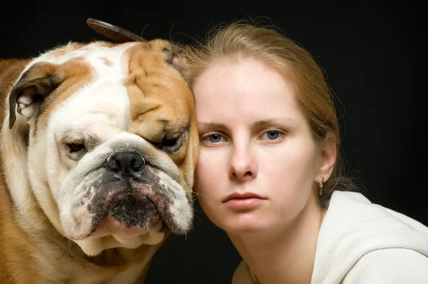 Woman and bulldog