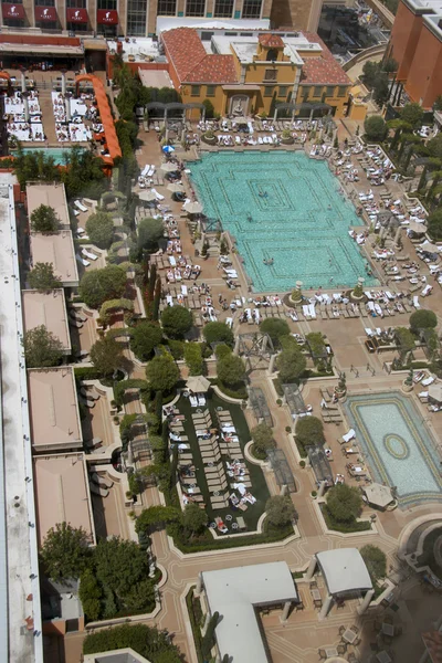 Aerial view on Venetian hotel roof placed swimming pool in Las Vegas