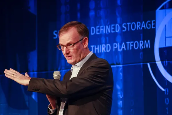 LAS VEGAS, NV - MAY 5, 2014: CEO EMC Information Infrastructure David Goulden makes speech at EMC World 2014 conference on May 5, 2014 in Las Vegas, NV