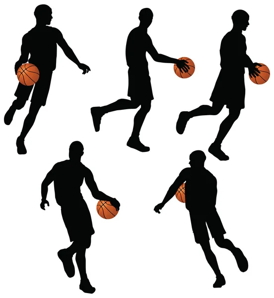 Basketball players silhouette collection in dribble position