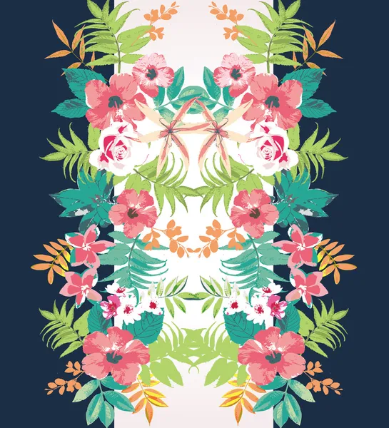 Tropical flower summer holiday vector pattern background,mirror effect